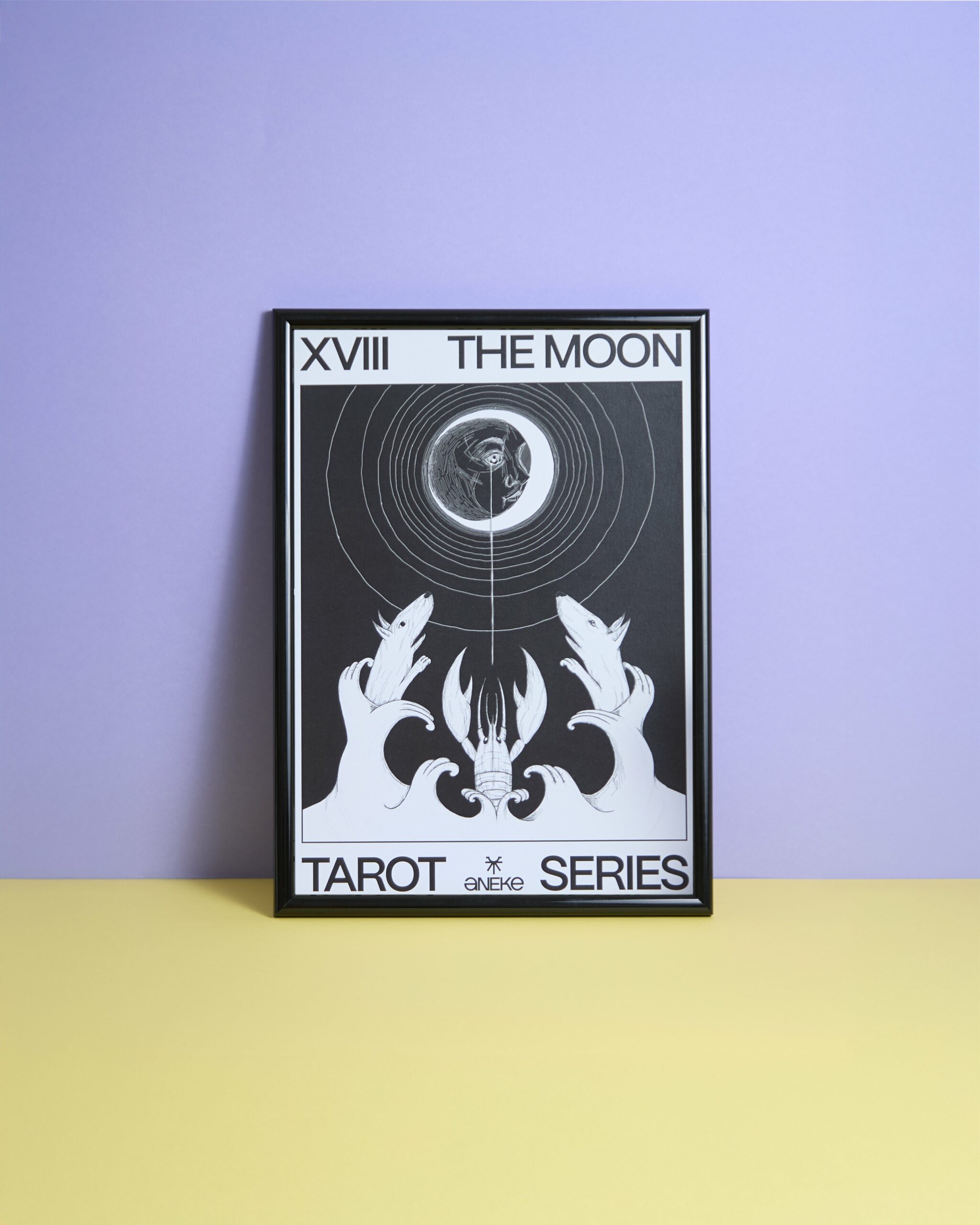 black and white tarot series poster with title the moon