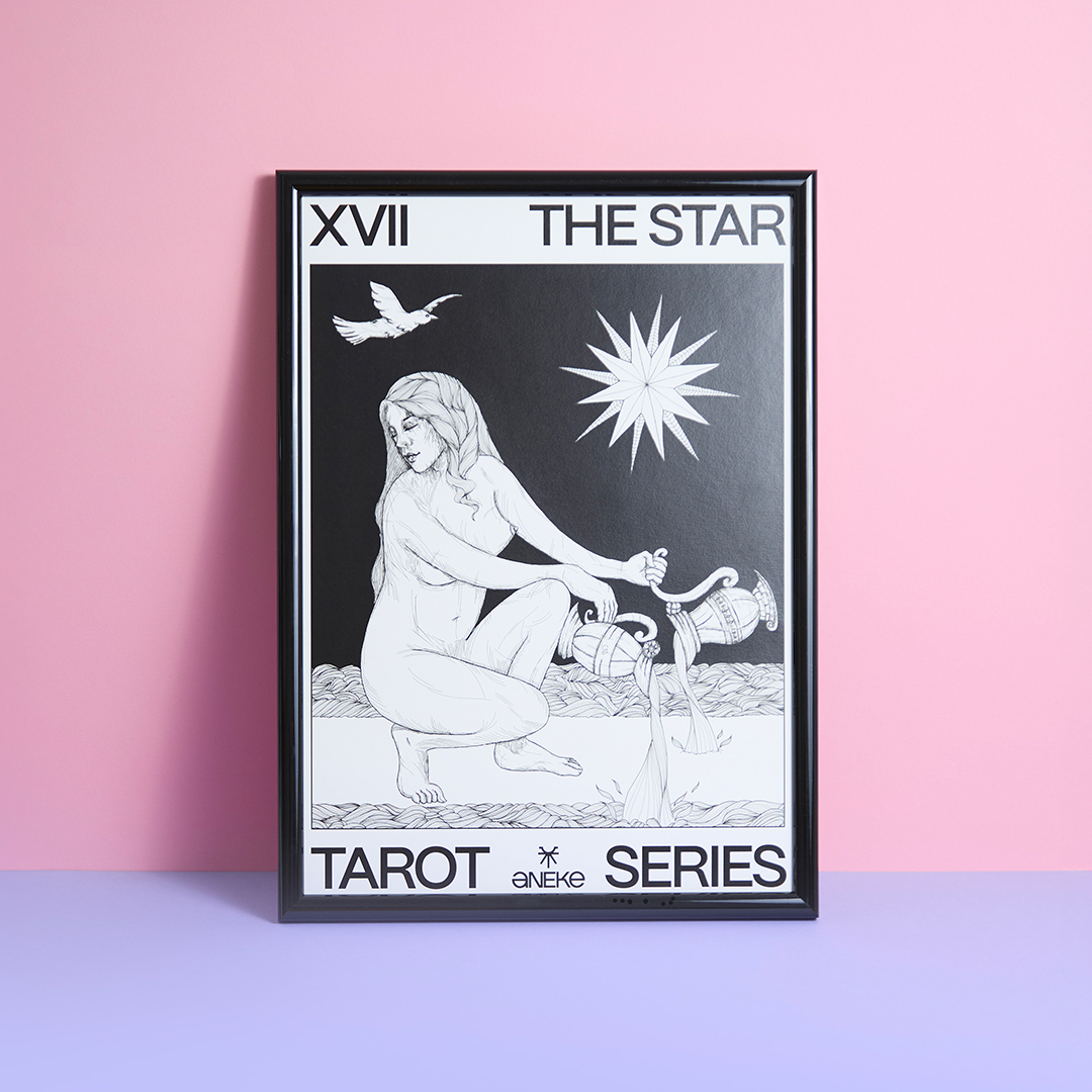 black and white aneke tarot series poster with title the star