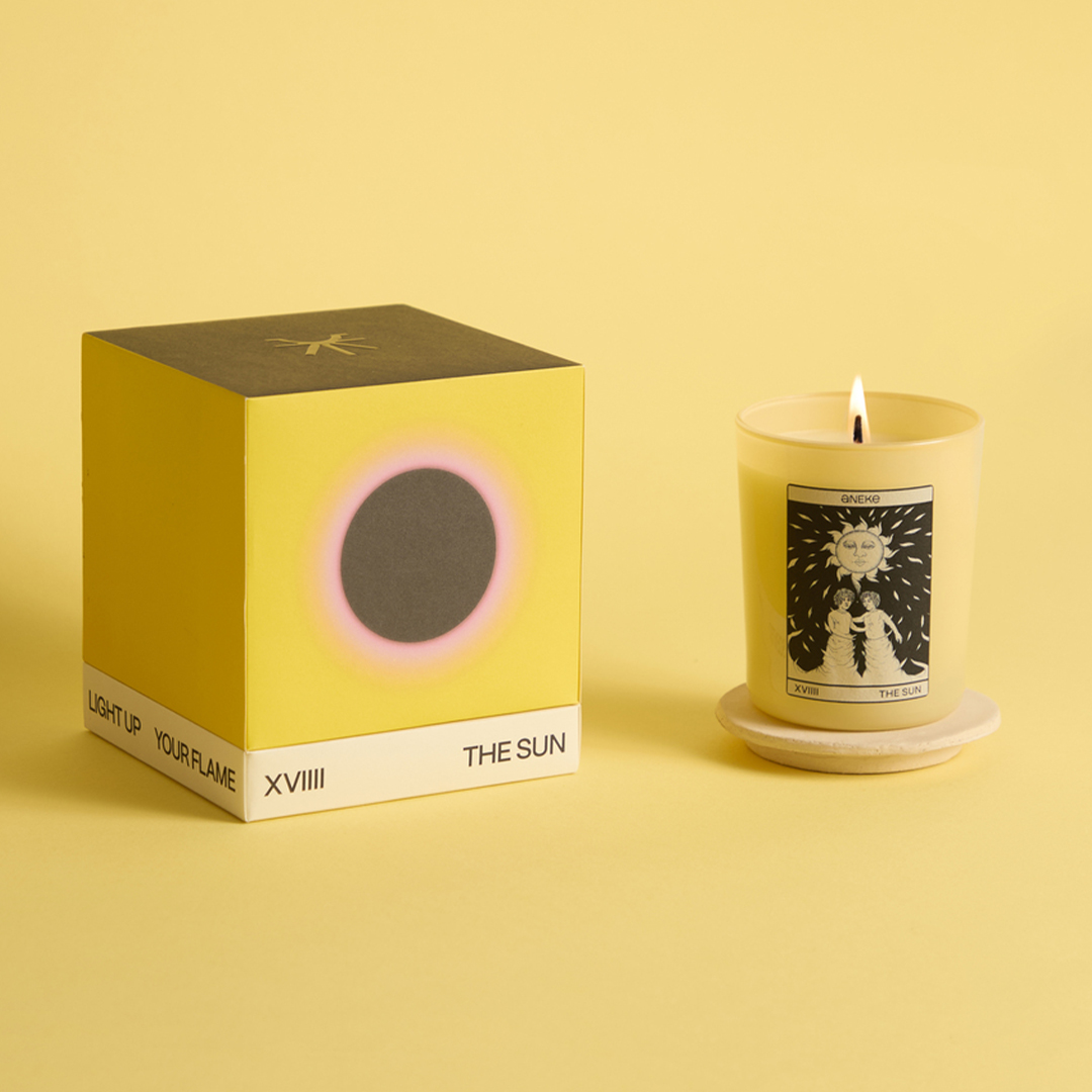 pink decorative scented candle with tarocco the sun and ceramic candle cover